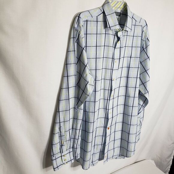 Thomas Dean Mens Shirt Size XL Blue Flip Cuff Button Front Long Sleeve Plaid - Picture 5 of 12